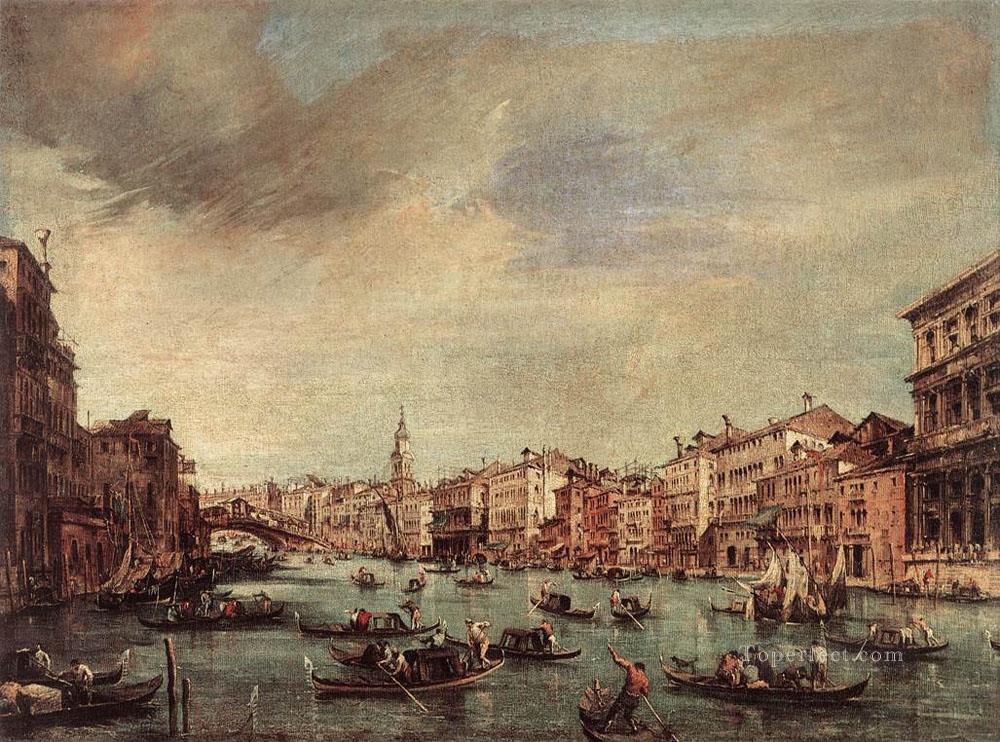 The Grand Canal Looking toward the Rialto Bridge Venetian School Francesco Guardi Oil Paintings